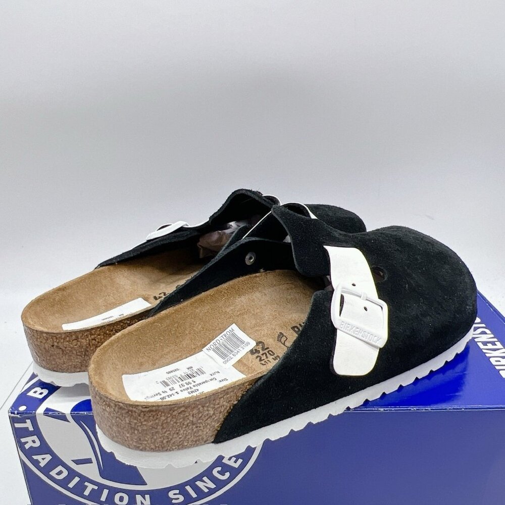 Birkenstock Boston Clog Suede Leather/ Birko-Flor Black White EU 42 Mens 9- 9.5 - Picture 6 of 12
